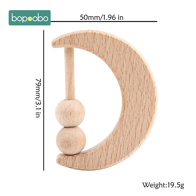 1 Pc Baby Speelgoed Houten Bijtring Food Grade Materiaal Baby Rammelaar Hout Ring Baby Bijtring Wieg Mobiele Peuter Speelgoed Baby rammelaar Voor Kids: Moon Rattle