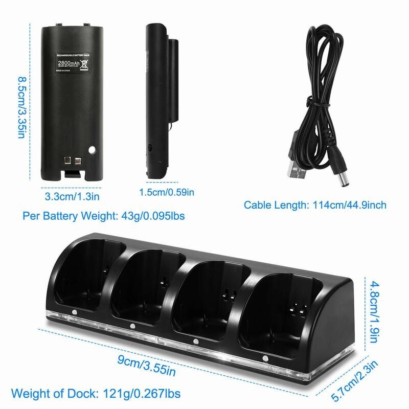 Fast Charger Dock Station For Nintendo Wii Remote Controller USB 4/2 Port +4/2 Batteries &LED Light Charge Dock Charging Stand