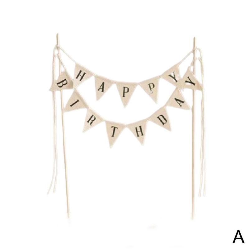Birthday Cake Flag Topper Baking Decoration Tools Wood Paper Happy Birthday Party Decor Gadgets Banner: A