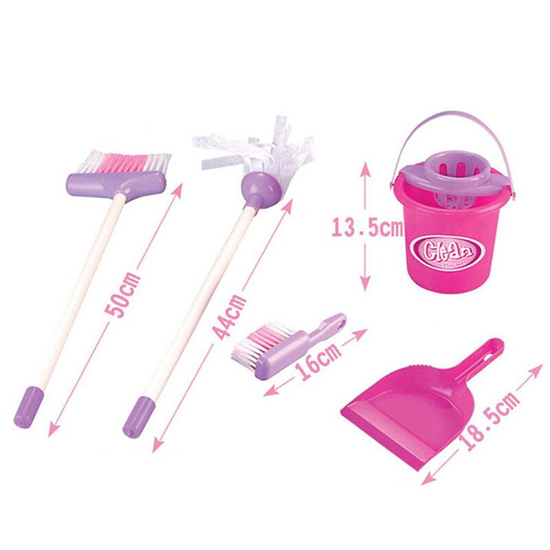 Children Cleaning Toy Set Girls Housekeeping Pink Sweep Pretend Play Set Kids Educational Toy Assemblage