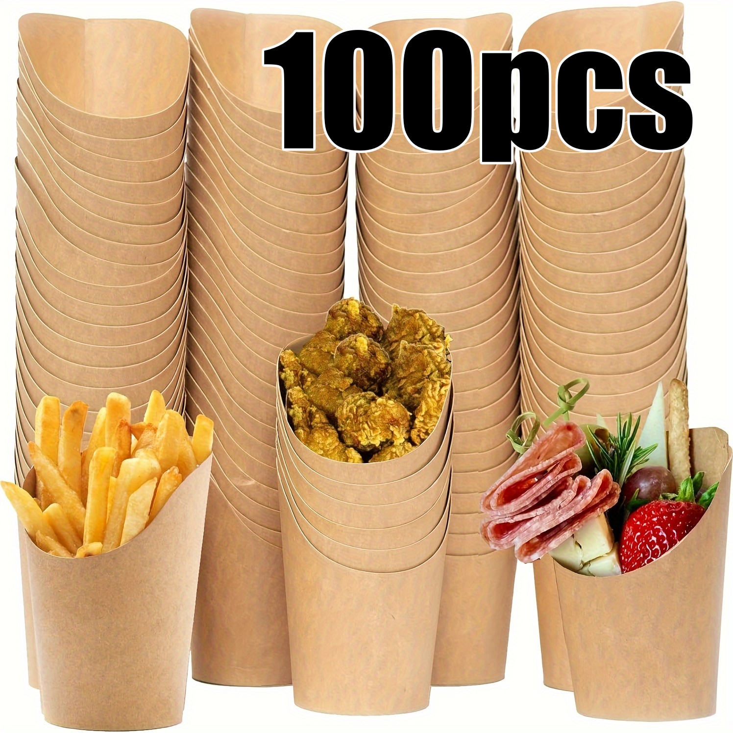 50pcs Fries Paper Cup Set 12oz Disposable Kraft Paper Fry Charcuterie Cups for Party Celebrations Use Cupcakes Popcorn DIY Bakin: green