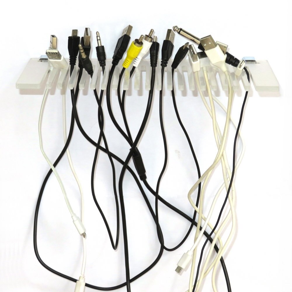 Acrylic Wall Mountable Cable Hanger and Organizer with 20 Cable Slots; Ranges from 3-5mm Spaces