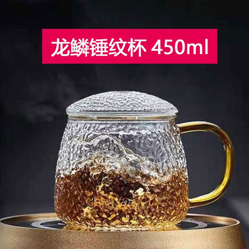 Japansk højt borosilikatglas tekande filter boble tekande høj temperatur modstand hammer mønster tekande kung fu te sæt: E 450ml -  med bugt