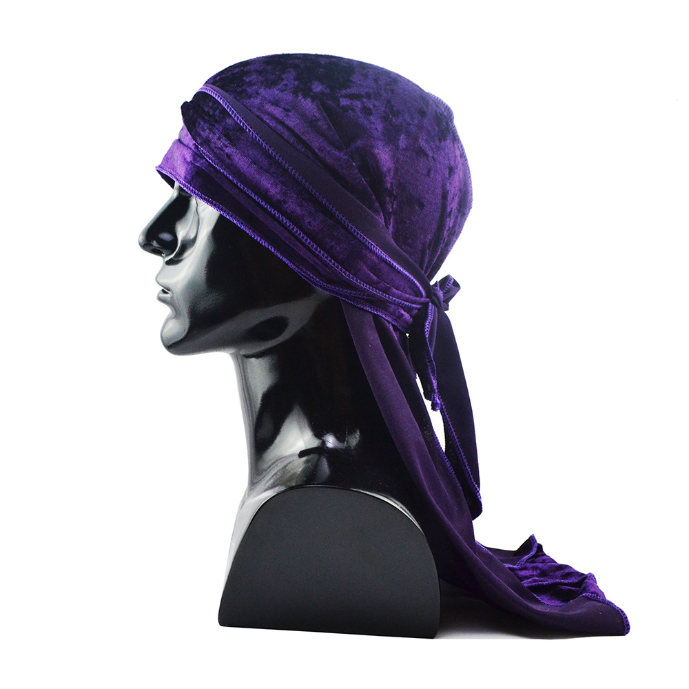Velours Durag Pour Hommes Pirate Chapeaux Respirant Hiver Flanelle Longue Queue Chapeau de Danse de Rue Casque D&#39;équitation Fond Chapeau Hip-Hop Du chiffon: purple