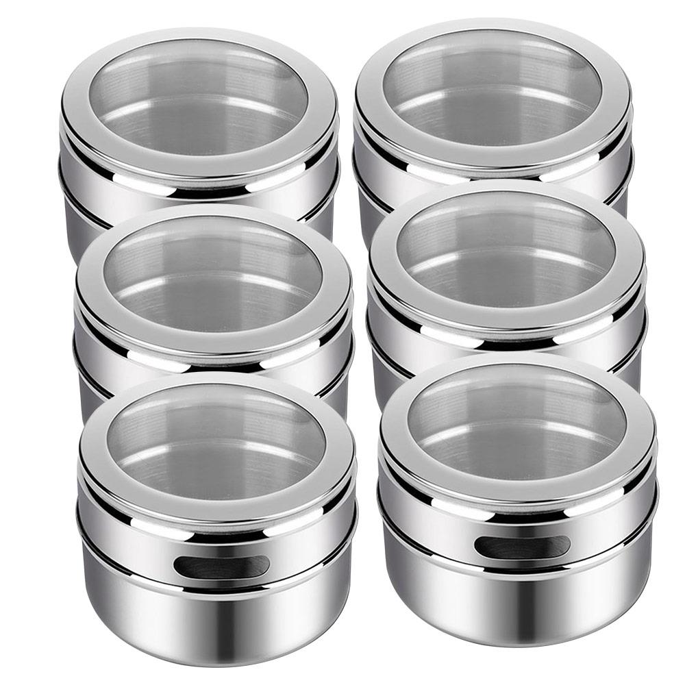 9 Uds cocina especias tarro contenedor de alimentos utensilios de cocina de pared de aceite montado en la botella para condimento caja a prueba de fugas magnético práctico: 6PCS Silver