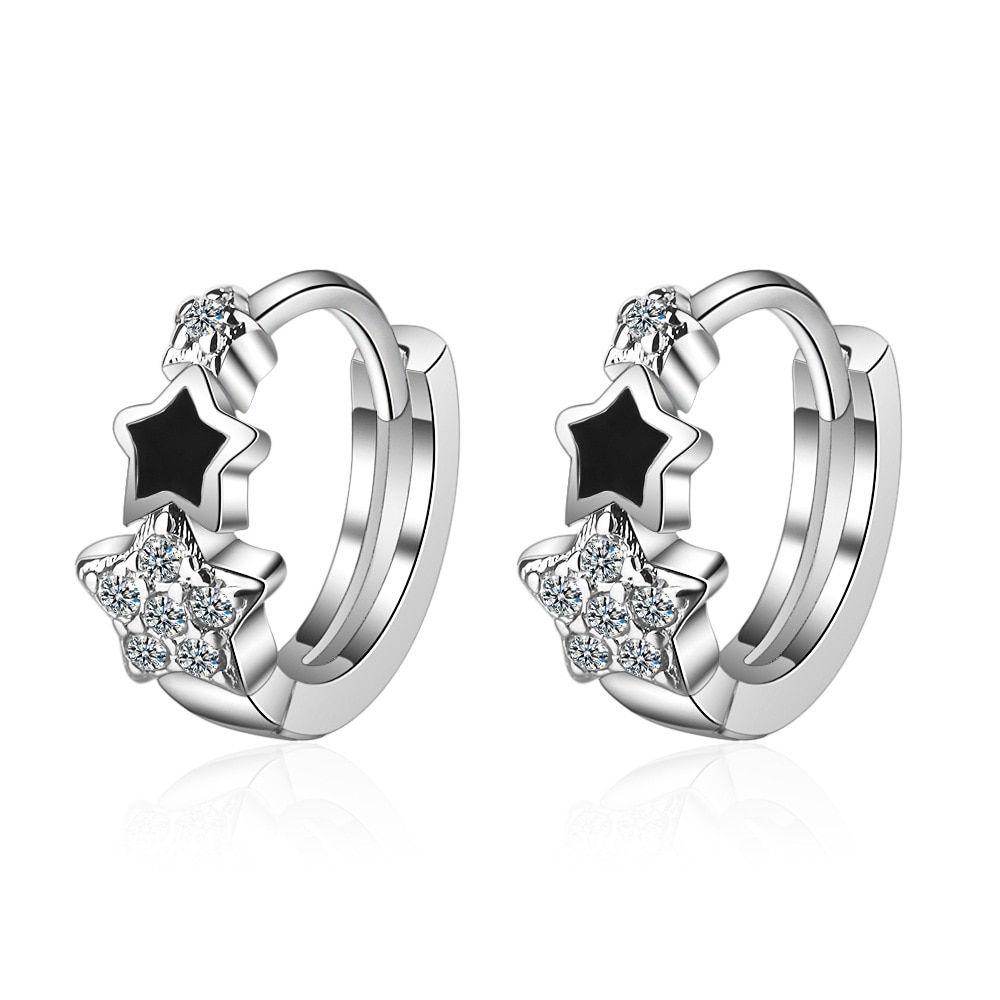 925 Sterling Zilver Stud Oorbellen Zwarte Sterren Oorbel Voor Vrouwen Korea Zilveren Sieraden