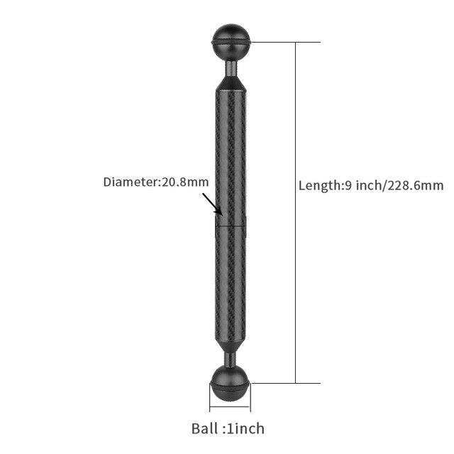 Brazo flotante de fibra de carbono para buceo con doble cabeza de bola para DJI OSMO para Gopro /EKEN Sports SLR Cámara subacuática bandeja de 5-12 pulgadas: 9inch Black