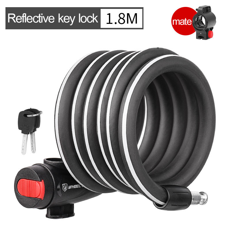 Reflective Bike Lock Code/Key Bicycle Cable Lock Anti-theft mtb antivol velo candado bicicleta Long Motorcycle Lock 1.2m/1.8m: 1.8m key lock