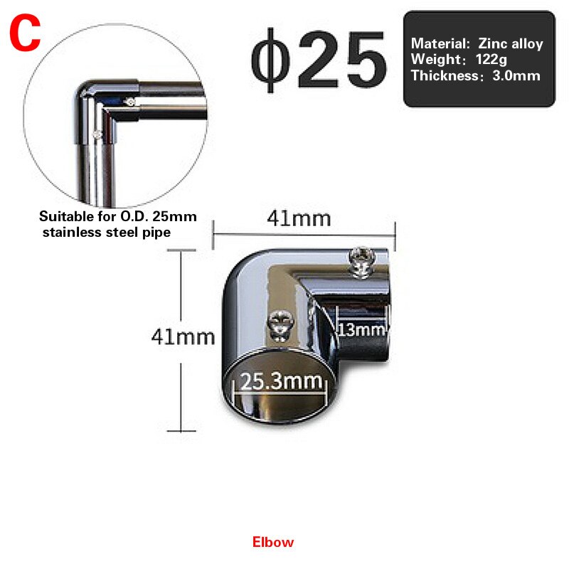 4 Pcs 25mm Zinc alloy Pipe Fittings Right Angle Tee Elbow Pipe Connector Shelf Hanger Rack Tube Drying Rack Connectors: C