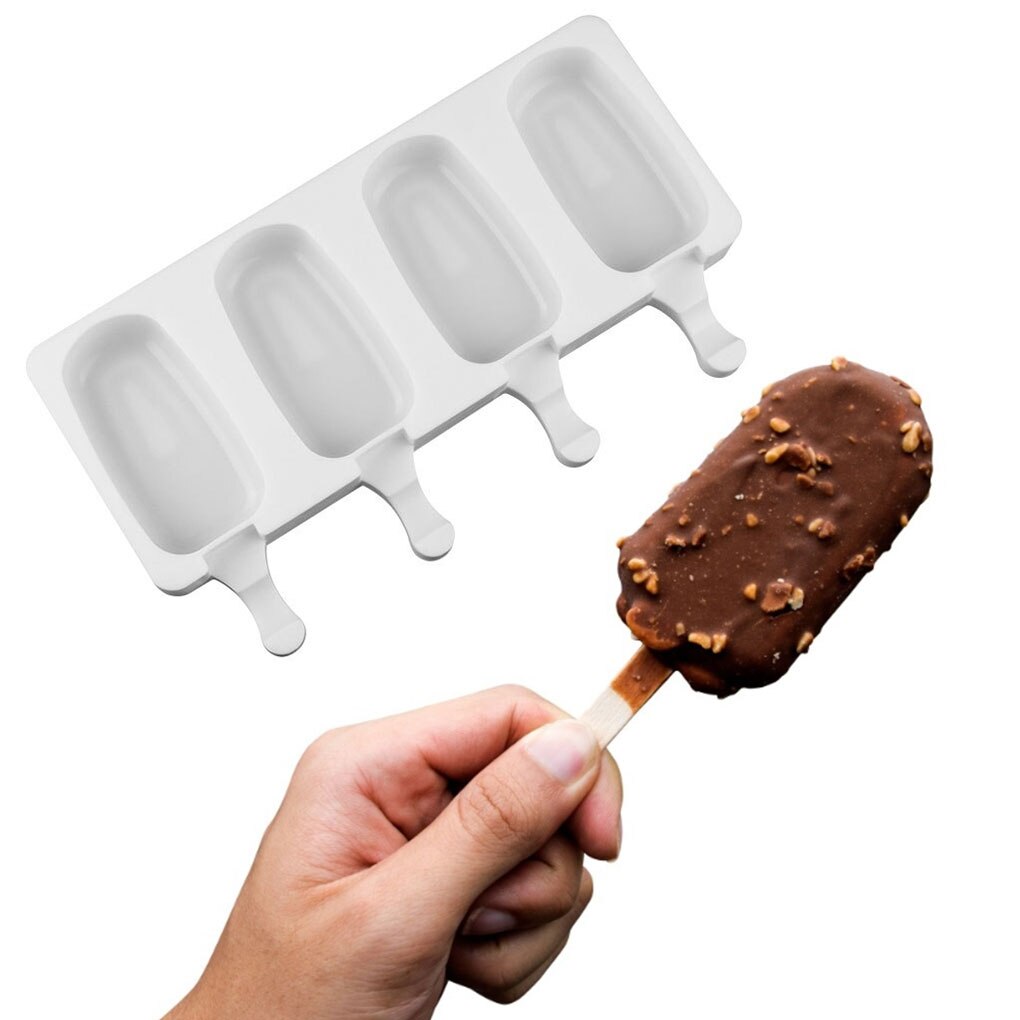 4 Cell Big Size Silicone Ice Cream Mold Popsicle Molds DIY Homemade Dessert Freezer Fruit Juice Ice Pop Maker Mould with Sticks
