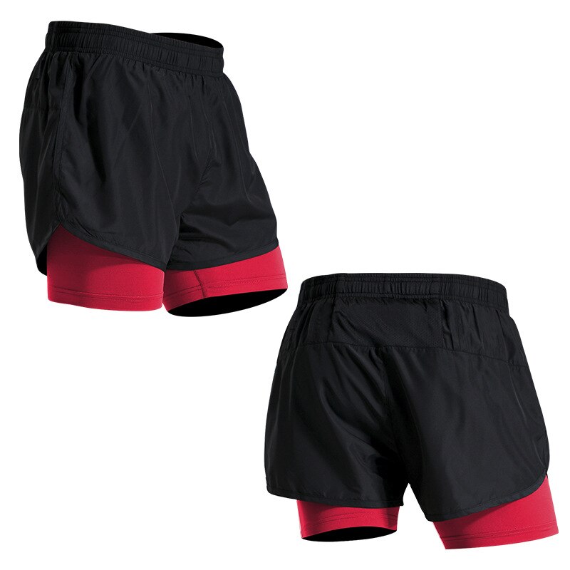 Heren 2 in 1 Running Shorts Gym panty Heren Sport Shorts Sneldrogende Training Oefening Joggen Fietsen Shorts met longerLiner: Red / L