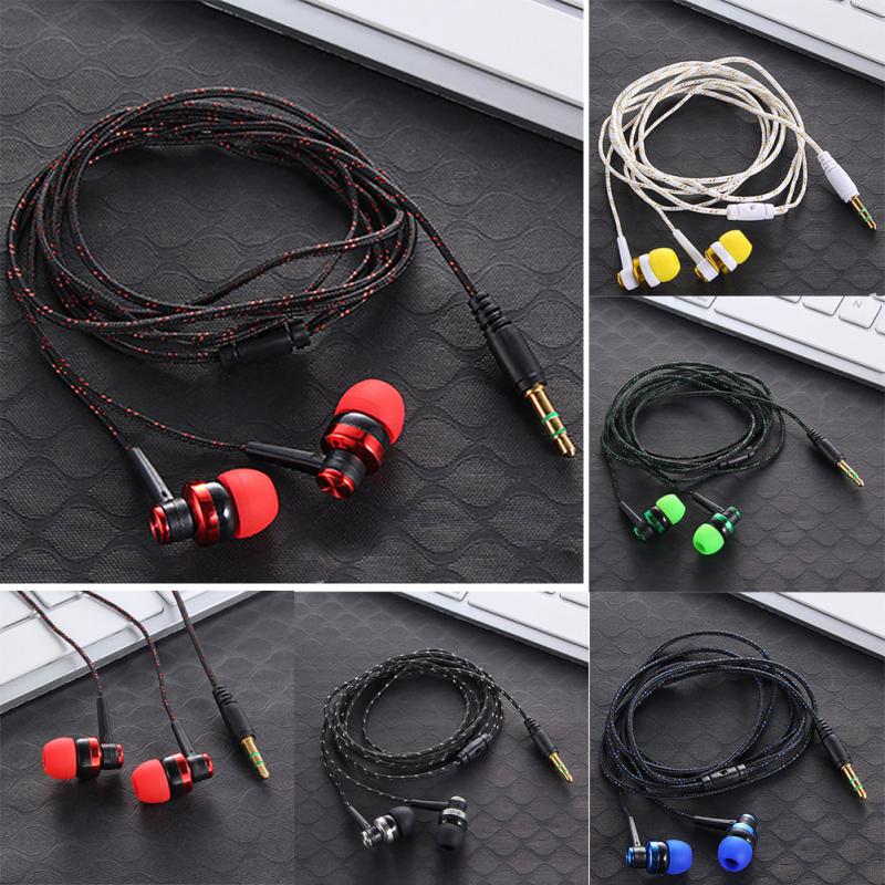 Wired Earphone Brand Stereo In-Ear 3.5mm Nylon Weave Cable Earphone Headset With Mic For Laptop Smartphone