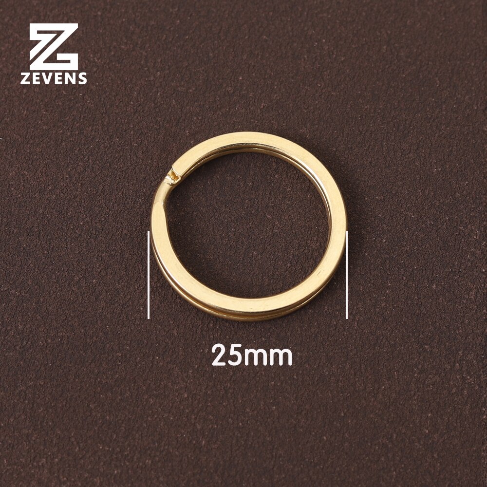 ZEVENS 10 pcs Solid Brass Key Ring Round Flat Style 15-30mm Double Loop Round Ring For Leather Craft DIY Handware: F25mm 10pcs
