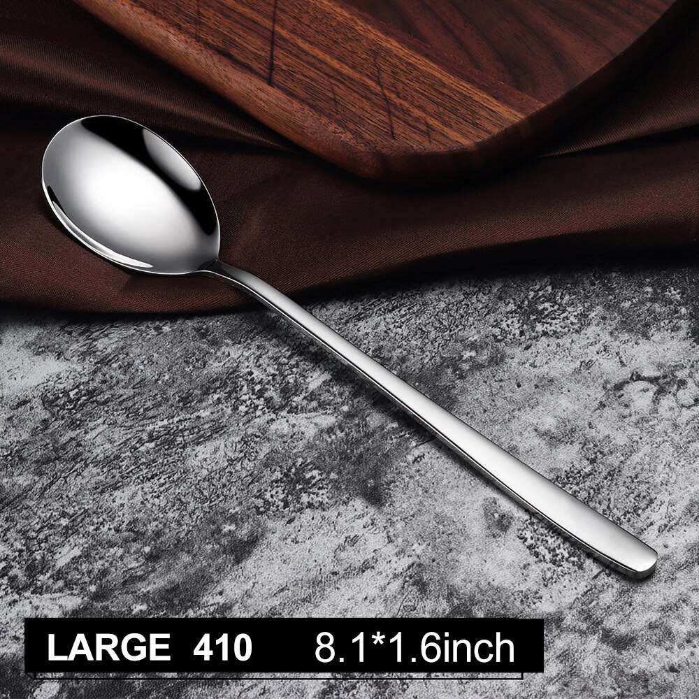 Stainless Steel Tableware Tea Spoon Ice Cream Dessert Spoon Picnic Dinnerware Kitchen Accessories Bar Tools Thicken Soup Spoons: Large Spoon 410