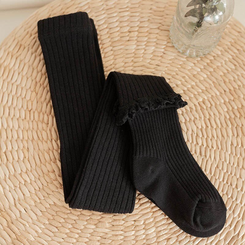 Menoea 8 colori neonate tinta unita Legging bambini primavera autunno pizzo collant lunghi calzini lavorati a maglia bambini pantaloni stretti in cotone: AH5811black