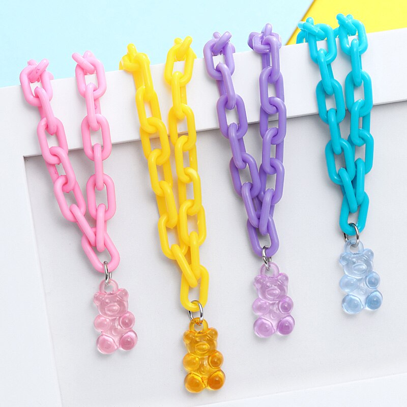 Regenboog Leuke Jelly Kleine Beer Ketting Bohemian Ketting Transparante Beer Hanger Kettingen Sieraden Voor Vrouwen Kids Accessoires: XL1907