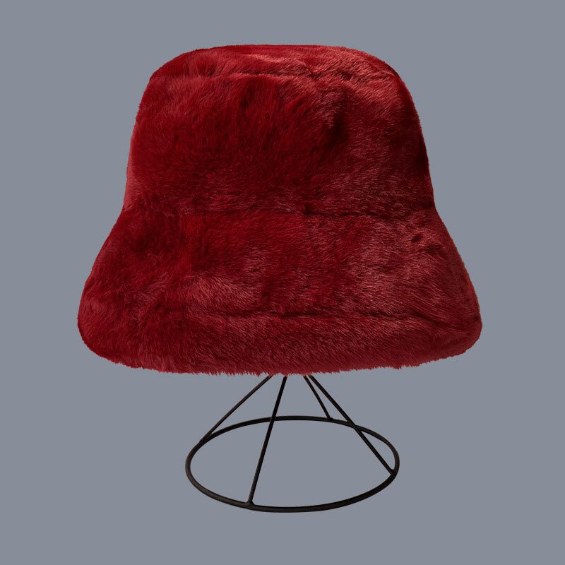 Vrouwen Emmer Hoed Winter Faux Fur Dikke Warme Pluche Hoed Visser Stijl Wilde Mode Oor Bescherming Comeforble: Wine Red