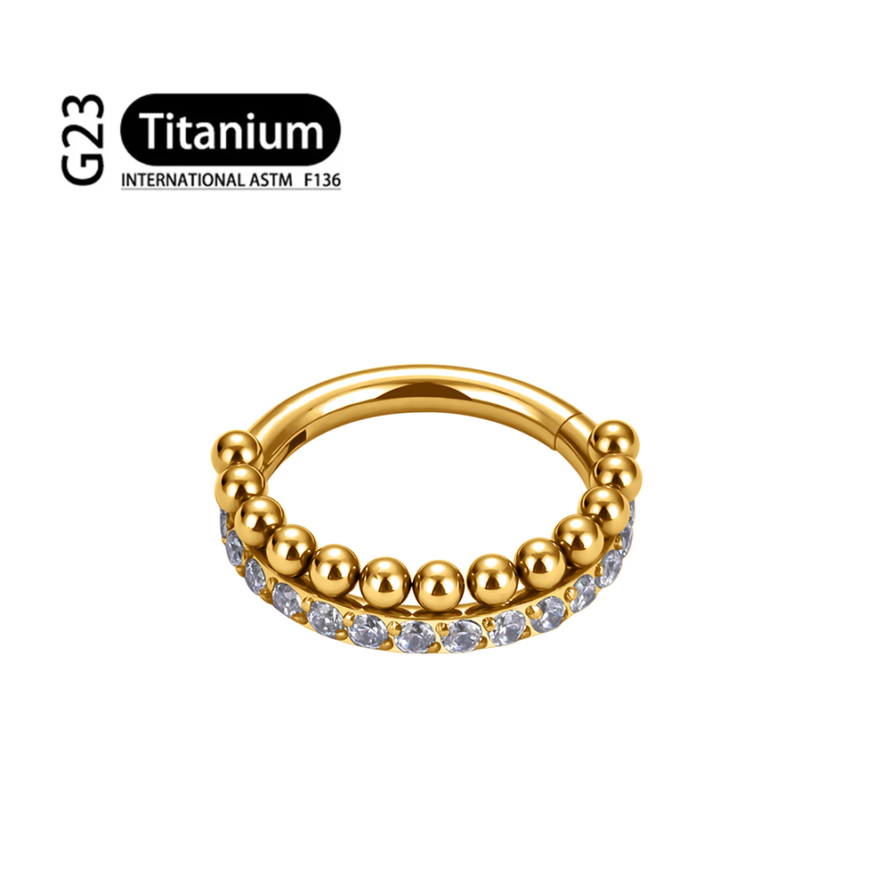 Piercing de titanio G23, doble capa, Triple pila, anillo de nariz de circón con bisagras, cartílago de hélice CZ, Clicker de tabique de cartílago pequeño: Negro / Color amarillo claro