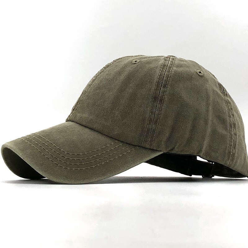 Simple Washed Cotton Adjustable Solid color Baseball Cap Unisex couple cap Leisure dad Hat fishing Snapback cap 17 Color: Army Green