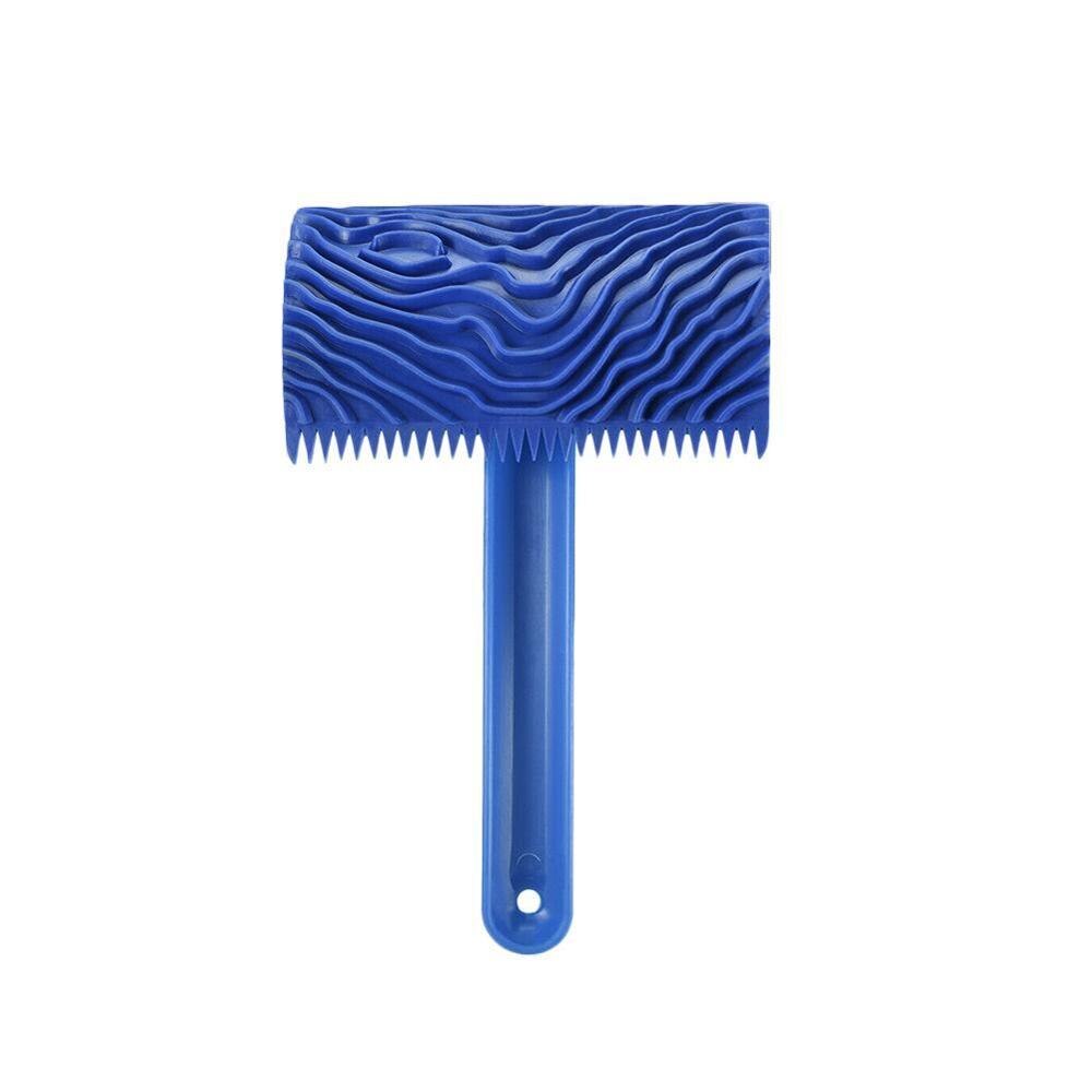 Blå gummi træ korn maling rulle diy korn maleri værktøj træ korn mønster væg maleri rulle med håndtag hjemme værktøj: B