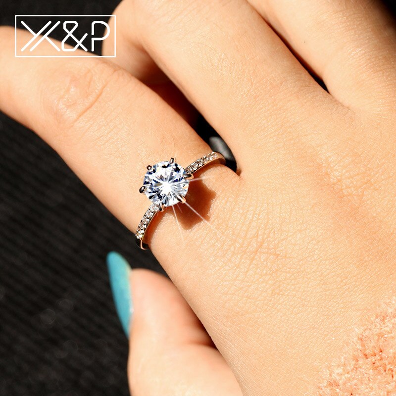 X & P anillo de compromiso clásico 6 garras AAA circón cúbico blanco mujer anillos de boda joyería