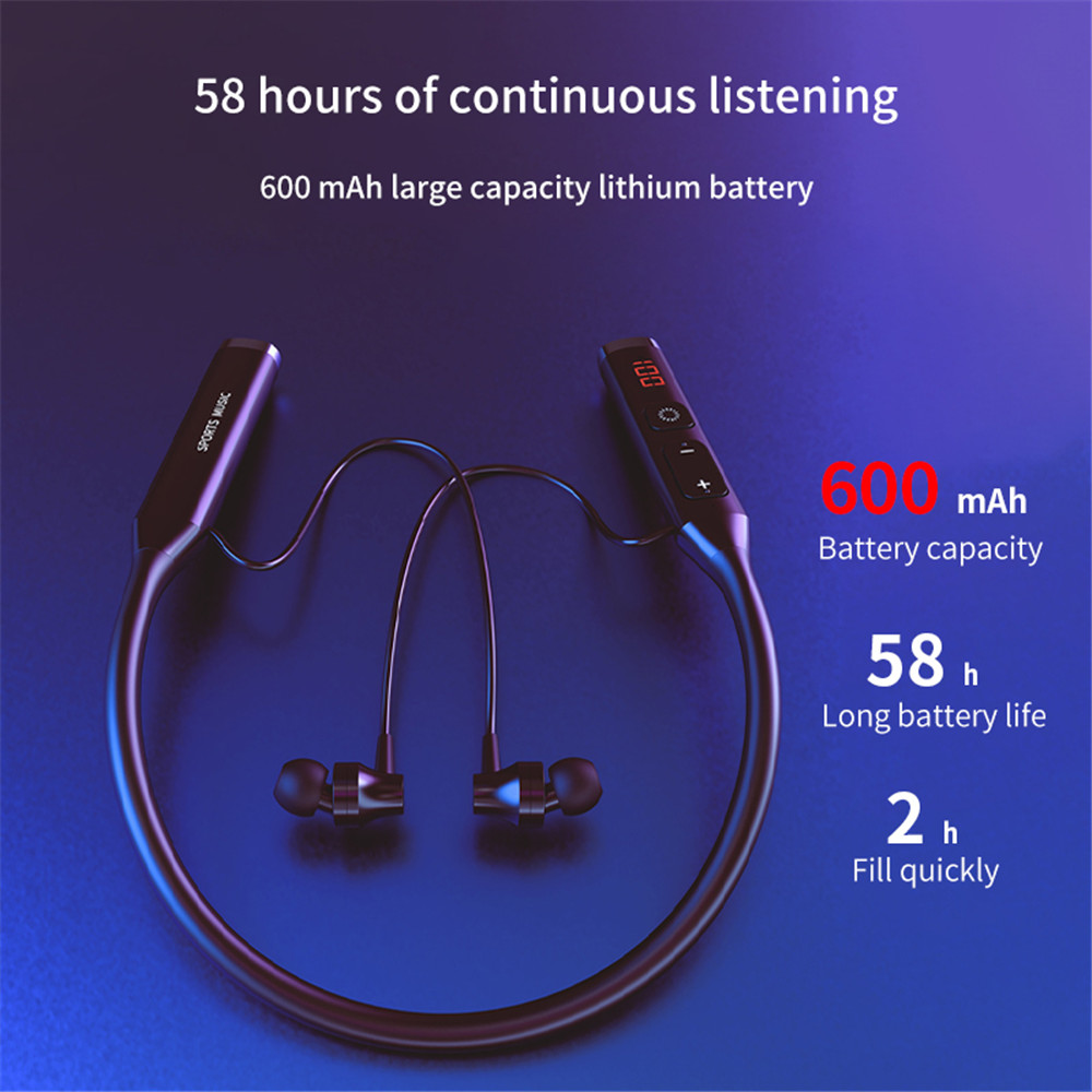 Słuchawki bezprzewodowe Bluetooth 5.0 Słuchawki HiFi Stereo Wiszące na szyję Sportowe zestawy słuchawkowe Obsługa kart Bluetooth TF Odtwarzanie dźwięku FM