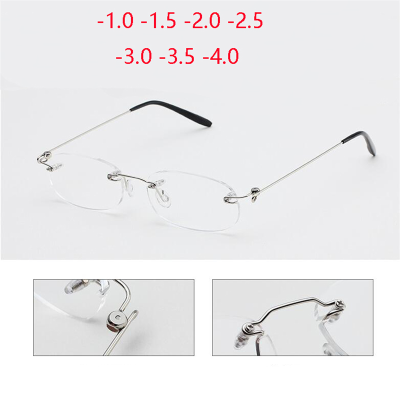 Frameless Nearsighted Glasses Finished Women Men Metal Leg Rimless Square Diopter Eyeglasses -1.0 -1.5 -2.0 -2.5 -3.0 -3.5 -4.0