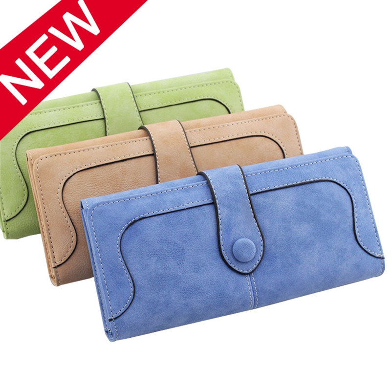 Cartera de cuero de costura mate Retro de de para mujer, cartera larga, bolso cartera Casual para mujer, con cierre en el precio del dólar, bolso cartera