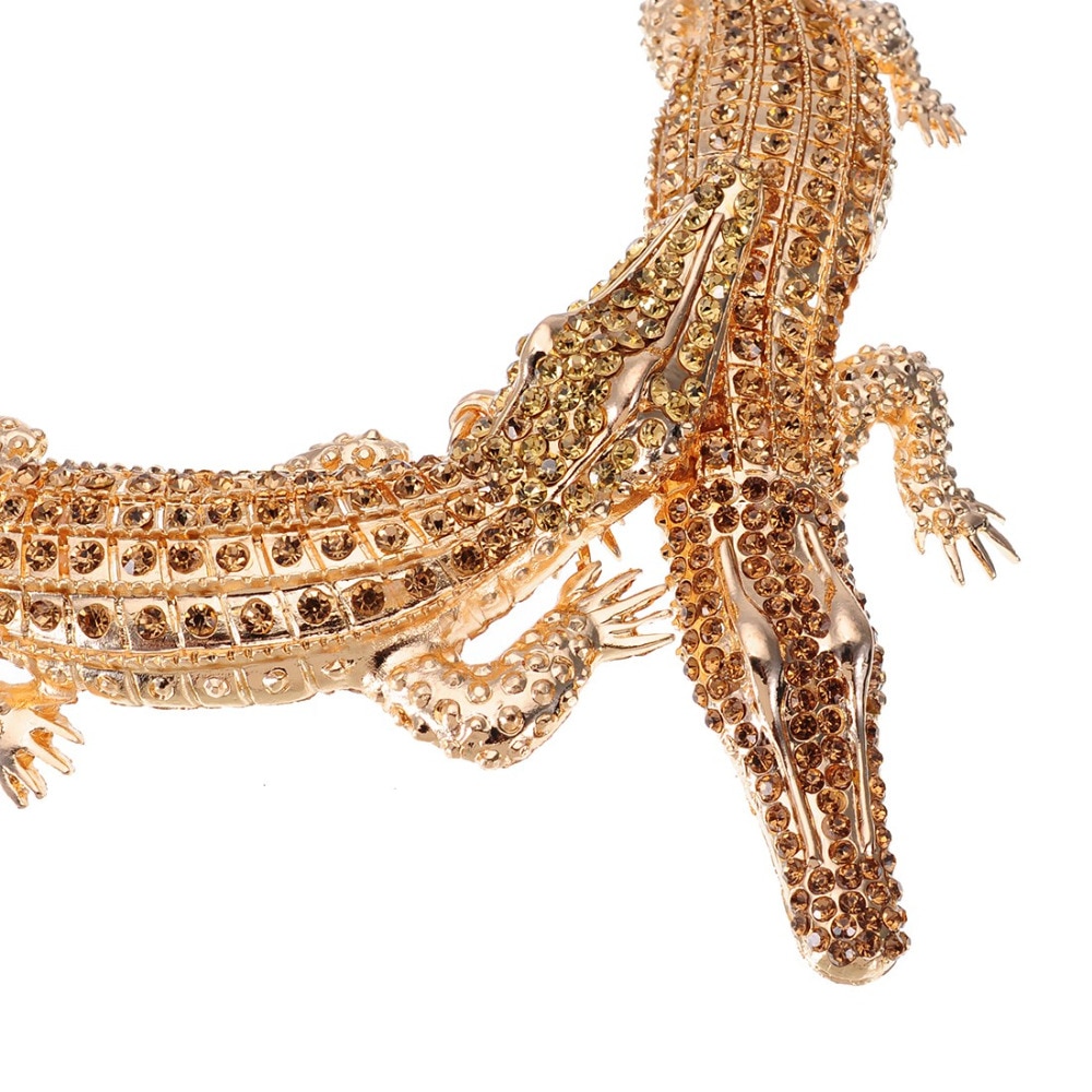 Jerollin stora två krokodiler halsband inlägg hel strass kvinnor stor choker legering uttalande smycken haklapp maxi halsband