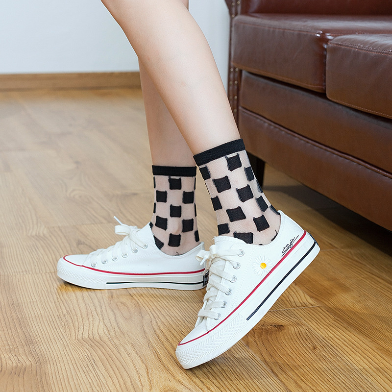 Calcetines sexis de rejilla de encaje de fibra mixta transparente elástico tobillo hilo de red calcetines finos para mujer 1 par = 2 uds