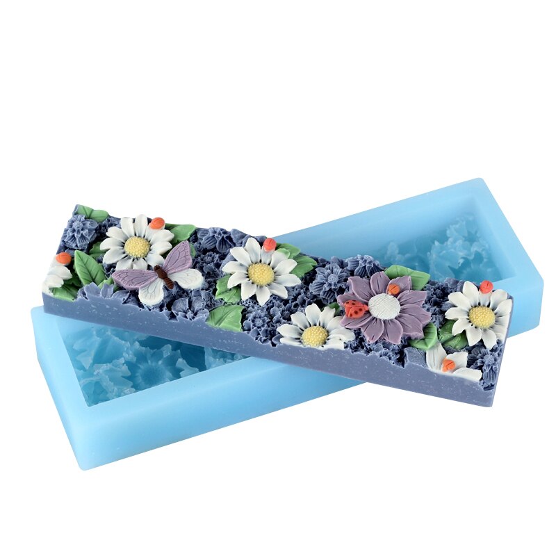 Nicole Bloem Patroon Brood Zeep Siliconen Mal Platte Rechthoek Handgemaakte Craft Mould