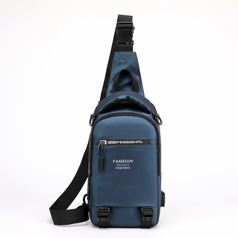 Sacs de poitrine de mâle en Nylon sac à dos sac à dos avec Port de charge USB petits hommes fronde sac à dos sac à dos: Blue