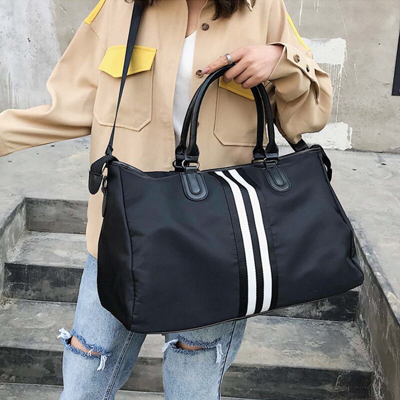 Reisetasche Wasserdicht Gestreifte Reisen Taschen Und Fitness Für Frauen Frauen Wochenende Reise Handtasche Reistas XA760WB
