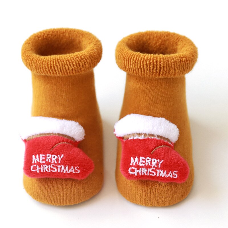 Navidad bebé Navidad calcetines algodón Terry piso calcetines silicona antideslizante bebé niñas niño invierno calcetines calientes: Yellow / 1 to 3Years