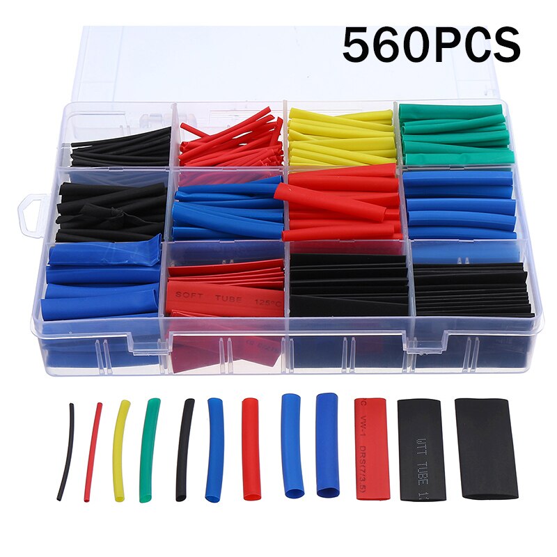 850pcs/box Heat Shrink Tube Set Shrinking Assorted Polyolefin Insulation Sleeving Heat Shrink Tubing Wire Cable 2:1: 560pcs
