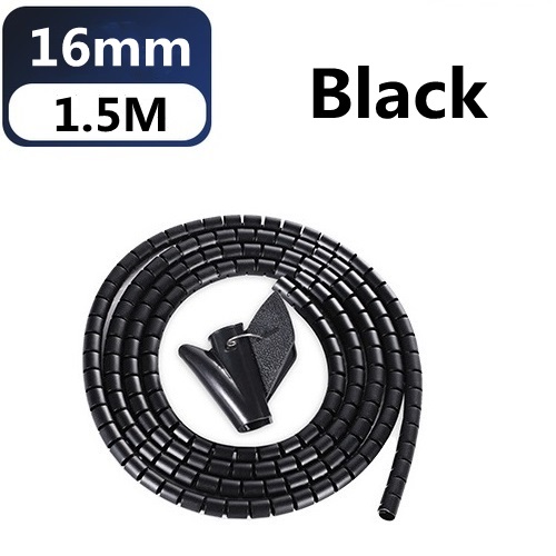 16/10/8 mm Flexible Spiral Cable Wire Protector Cable Organizer Computer Cord Protective Tube Clip Organizer Management Tools: 16mmX1.5m Black