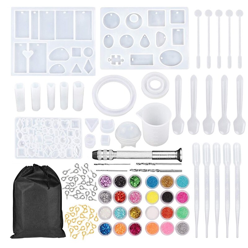 159Pcs DIY Jewelry Resin Casting Molds and Tools Full Kit Silicone Molds for DIY Jewelry Pendant Craft Making Set: Default Title