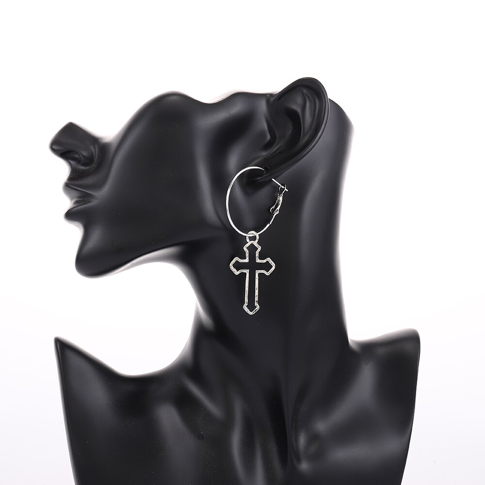 Pendientes grandes de Metal estilo callejero para mujer, aretes con Cruz hueca, estilo Punk, Hip Hop, joyería exagerada