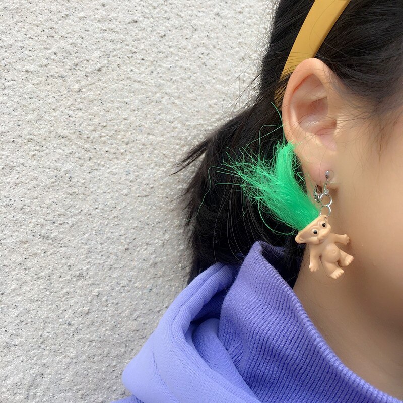 4 # Unieke Cool Brandende Haar Oorbellen Voor Vrouwen Meisjes Retro Nostalgische Lelijke Schattige Pop Oorbellen Punk Overdreven Creatieve Sieraden