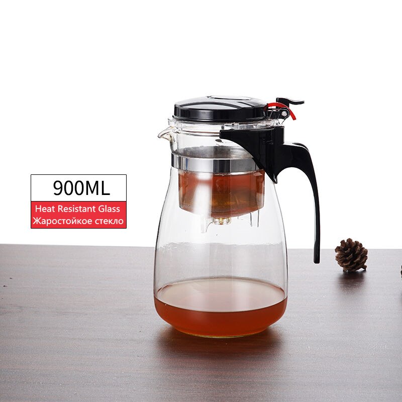 Vidro resistente ao calor chá infusor bule de chá chinês kung fu conjunto chá puer chaleira fabricante de vidro café conveniente escritório chá conjuntos: 950ML Tea Pot