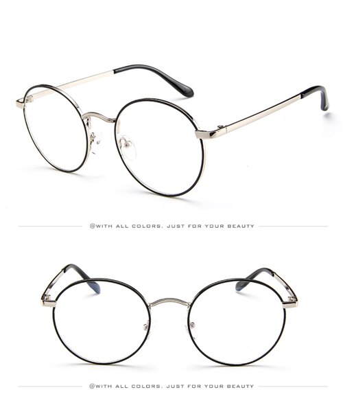 retro voor vrouwen mannen brillen frame luxe full metal ronde bril frame koreaanse nerd clear licht bril: C2