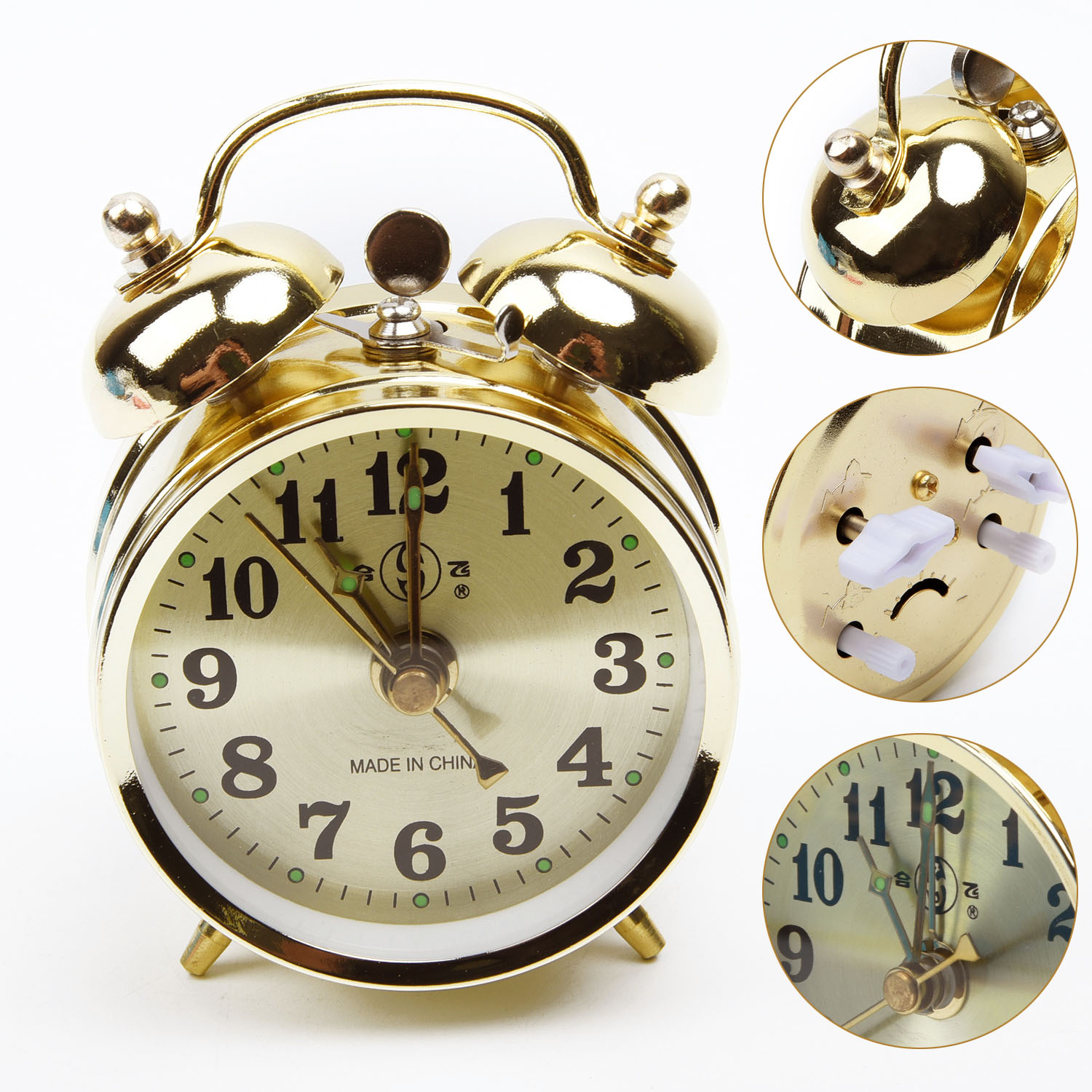 Reloj despertador mecánico de herradura dorado, cuerda Manual, reloj de Metal Vintage, bonito para decoración de sala de estar, colecciones de juguetes,