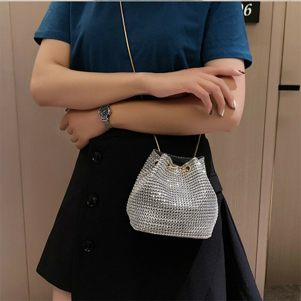 Bolsas femininas bolsa de noite cheia strass mini balde saco brilhando crossbody saco