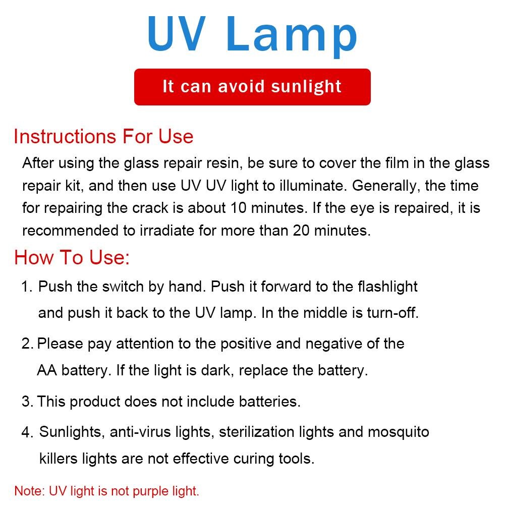Car Window Resin Cured UV Lamp Glass Repair Tools Glass Film Curing Lamp Ultraviolet Detector Replaceable Battery Light
