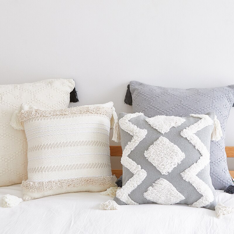 Heminredning boho örngott soffa kudde fyrkantiga dekorkuddar sovrum vardagsrum vävt modernt stort tofs kuddfodral