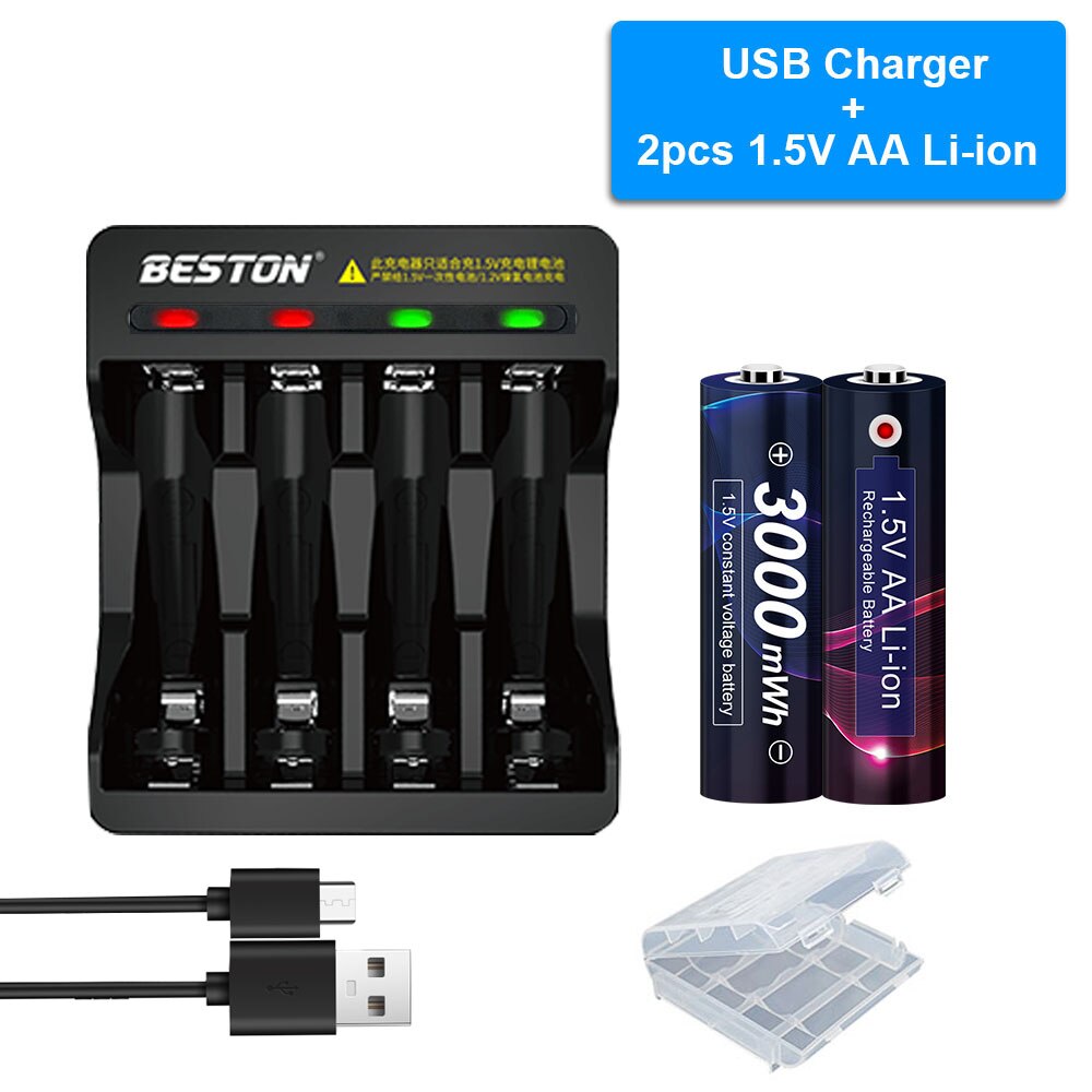 1.5V Rechargeable AA Battery 3000mWh Lithium-ion Batteries For Clock Toys Flashlight Remote Control Camera battery AA 1.5V: 2AA and Charger
