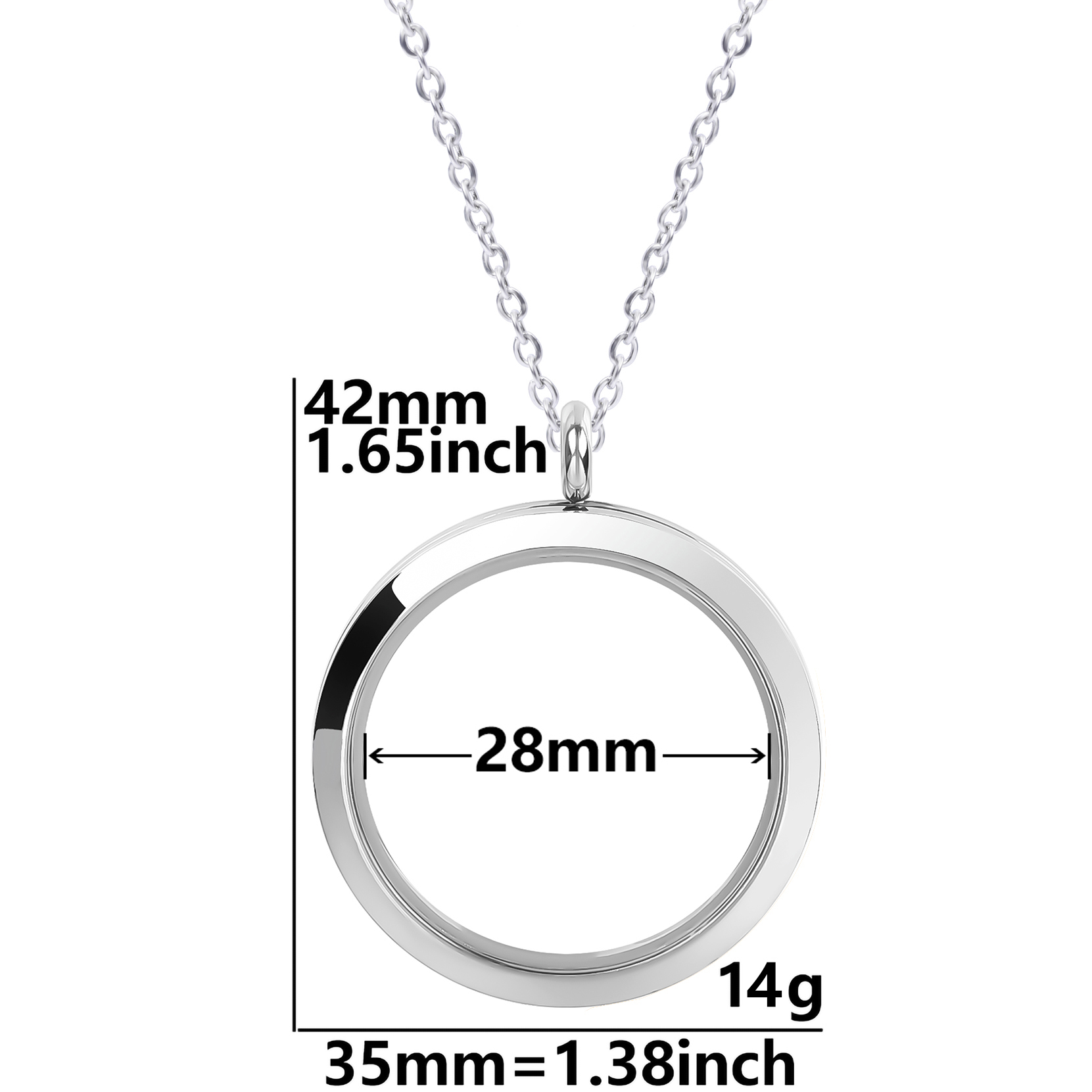 25/30Mm Ronde Glazen Medaillon Hanger Kettingen Voor Vrouwen Mannen Accessoires Lange Ketting Hals Rvs Ketting Medaillons sieraden: Rhodium Plated