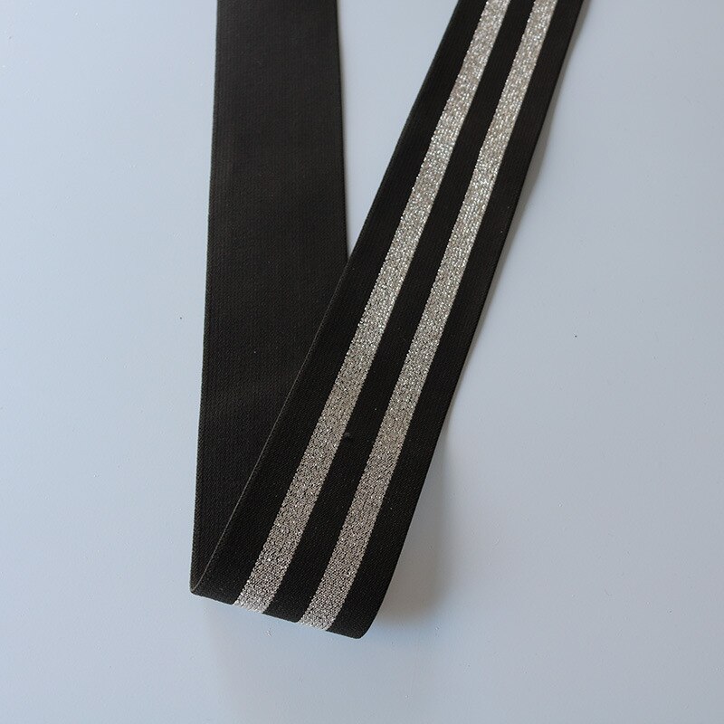 50 meter 50mm glitterstreep elastiek polyester diy kleding naai accessoires taille elastiek band: Zwart zilver glitter