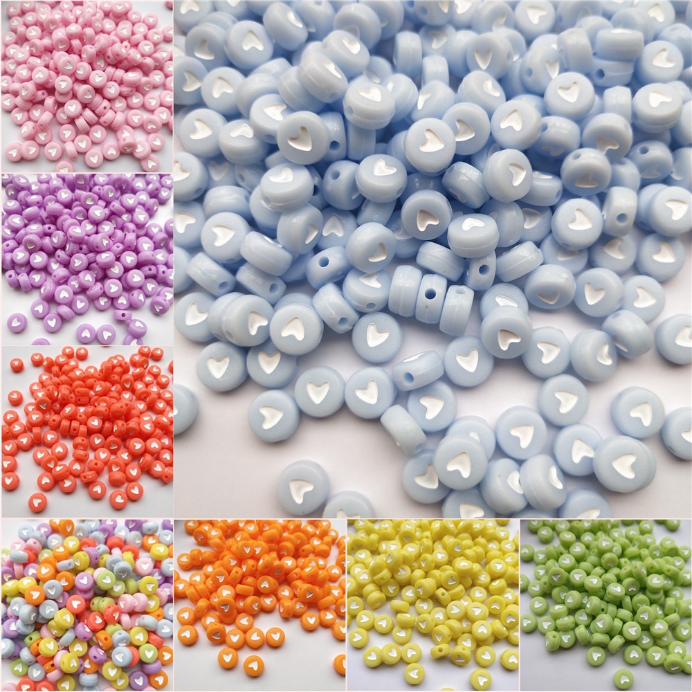 100pcs/lot 7mm Round Acrylic Spacer Beads Love Heart Beads For Jewelry Making DIY Handmade Charms Bracelet Accessories