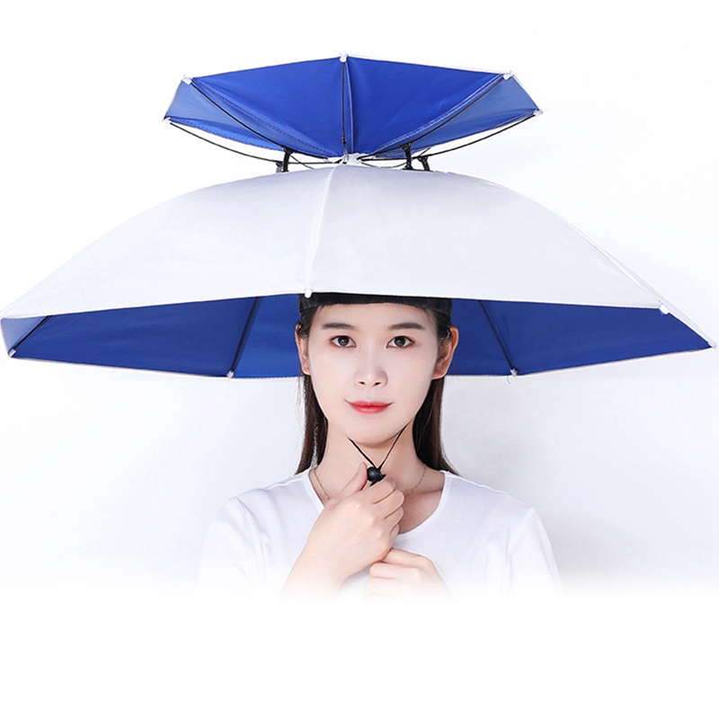 Chapéu guarda-chuva de camada dupla, chapéu ajustável para pesca, acampamento, dia chovendo, mão livre, guarda-chuva, praia, guarda-sol, chapéus dobráveis: CÉU AZUL